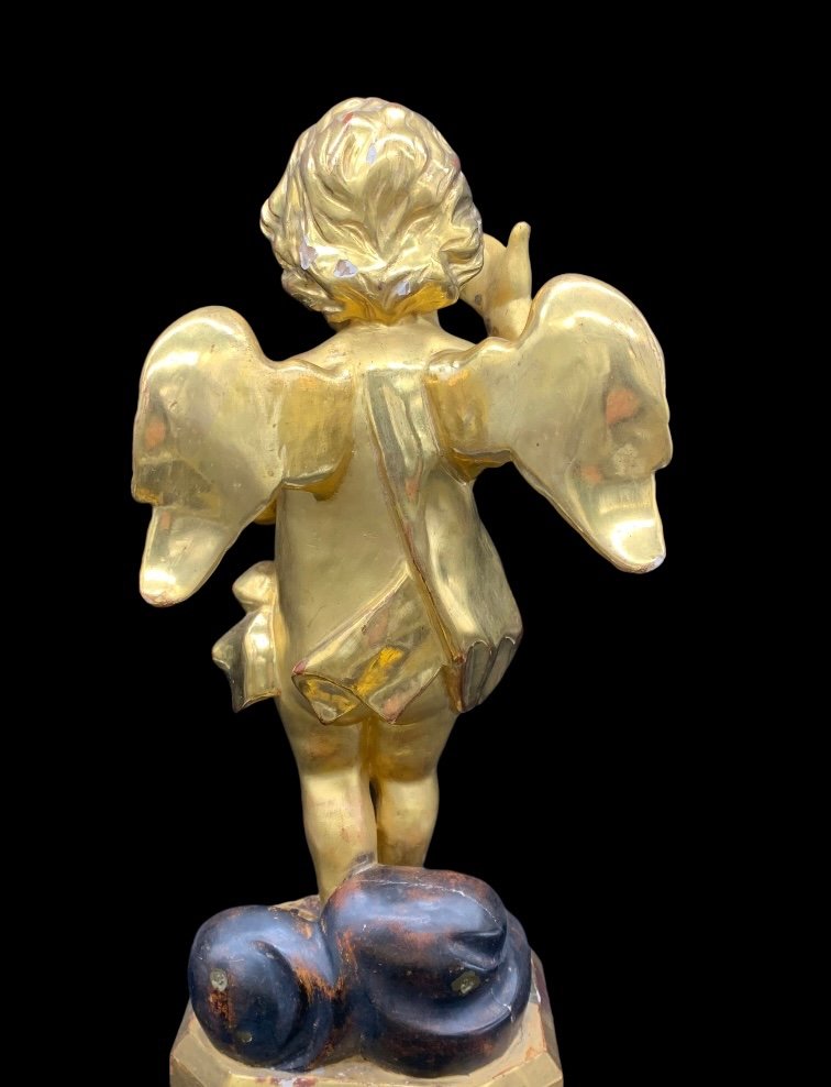 Sculpture Ange / Putto / Angel En Bois Sculpté Et Doré à La Feuille d'Or - Louis Philippe-photo-3