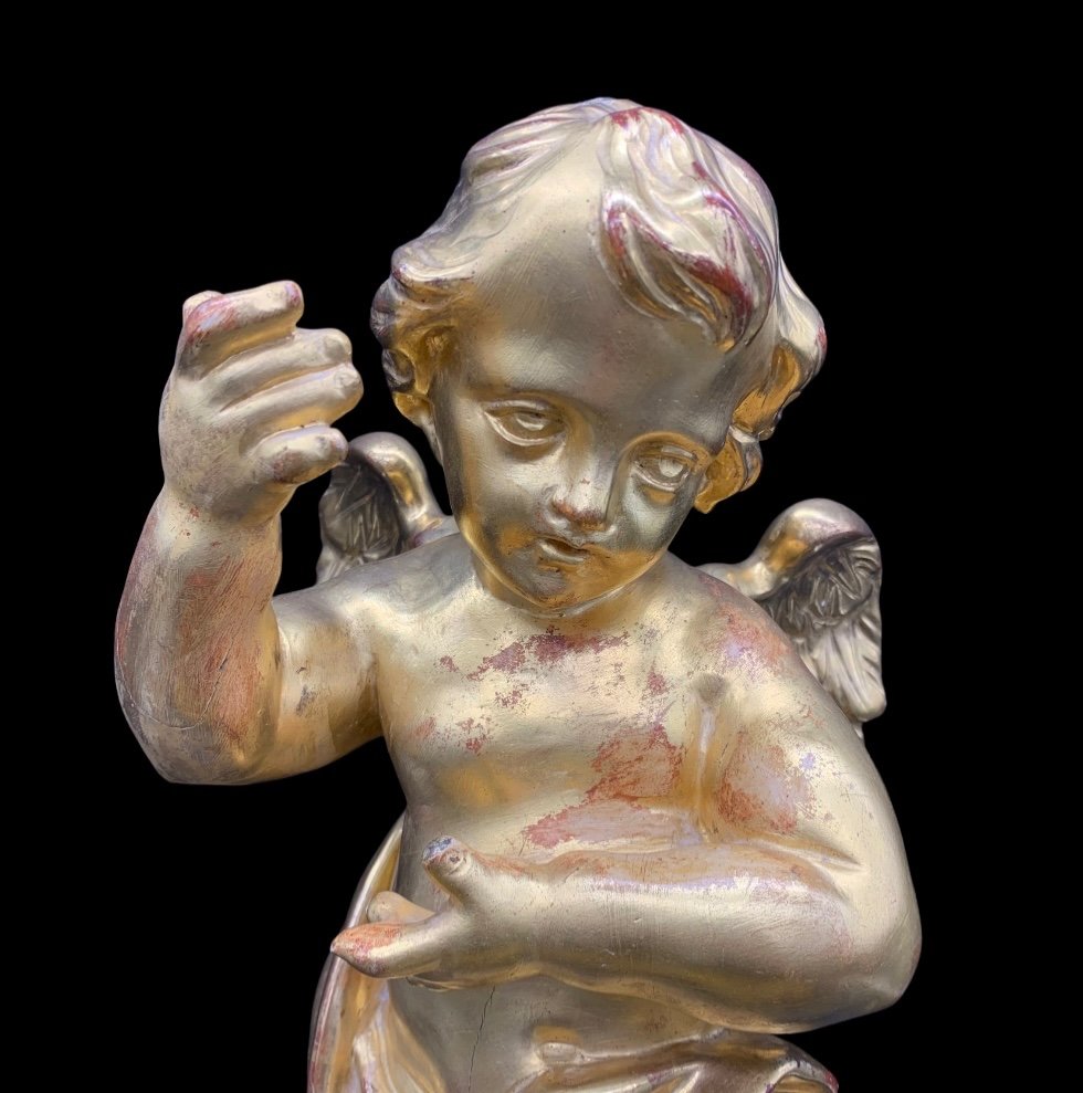 Sculpture Ange / Putto / Angel En Bois Sculpté Et Doré à La Feuille d'Or - Louis Philippe-photo-1