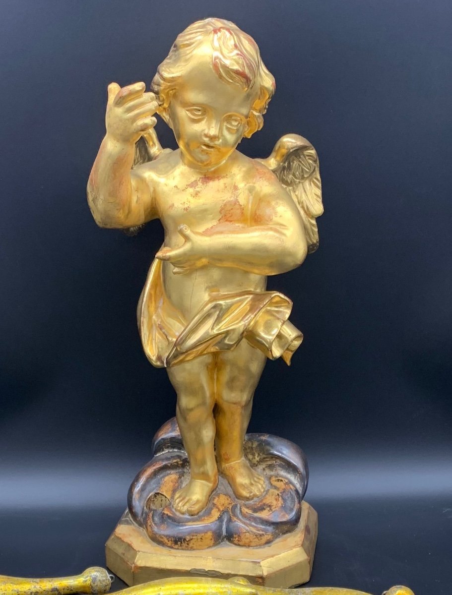 Sculpture Ange / Putto / Angel En Bois Sculpté Et Doré à La Feuille d'Or - Louis Philippe