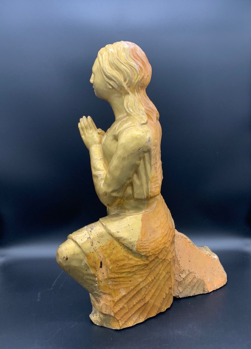 Sculpture En Bois Doré  “figure Féminine Agenouillée Qui Prie” - XVIII Siècle-photo-3