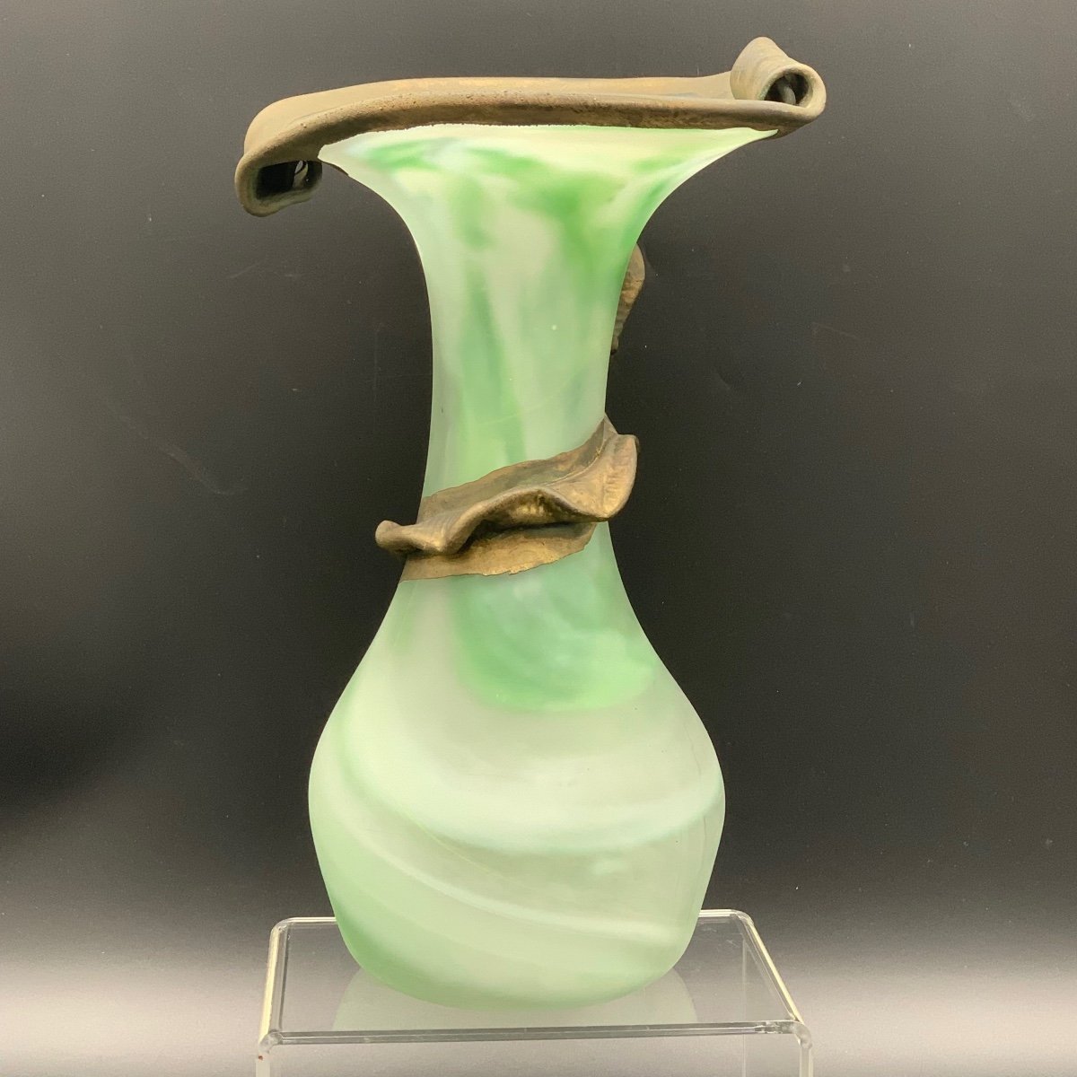 Rare Vase Design Artistique Moderniste De Style Art Nouveau En Pâte De Verre-photo-3