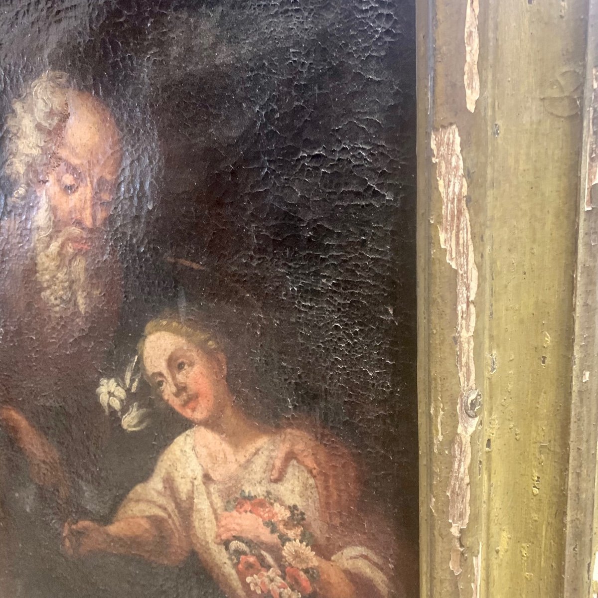 Tableau Religieux (saint Joseph Ou Saint Pierre ?) Et l'Enfant Jésus - XVII Siècle-photo-6