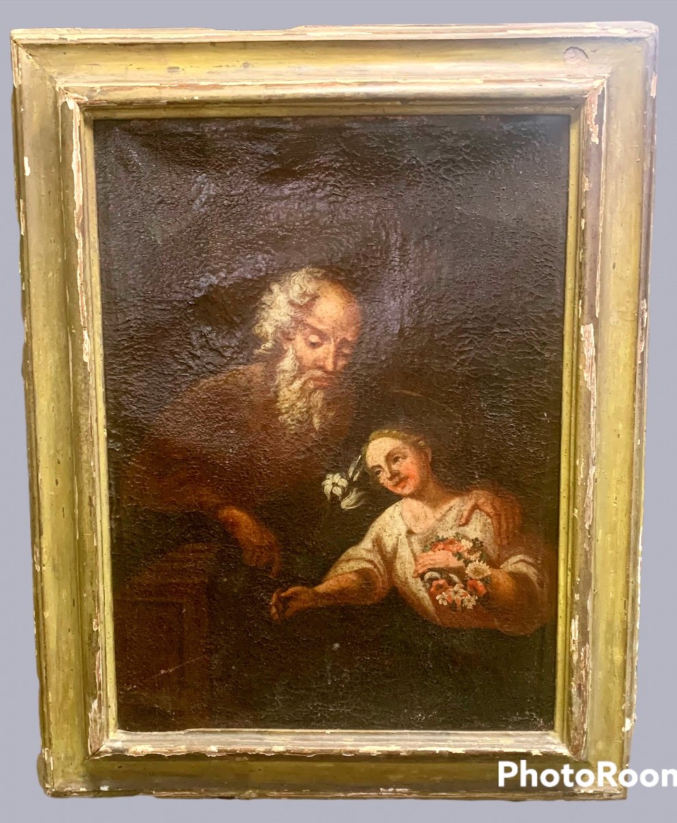 Tableau Religieux (saint Joseph Ou Saint Pierre ?) Et l'Enfant Jésus - XVII Siècle