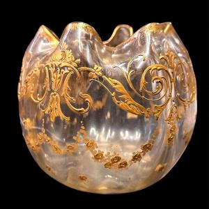 Vaso globulare in cristallo costolato “LEGRAS-MONTJOYE” - Liberty