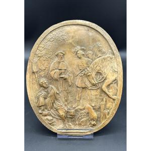 Bassorilievo lastra di calcare pietrificato, calcite- NAPOLEONE III
