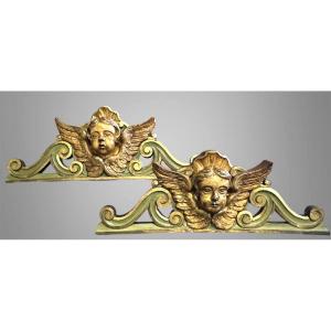 Coppia di cimase, sovrapporta con teste di cherubini alati  Italia, XIX secolo