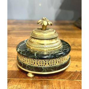 Calamaio da scrivania in bronzo dorato e marmo verde - XIX sec.  Francia, seconda metà del XIX 