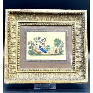 Incisione colorata “Diana e Cupido” - Neoclassico