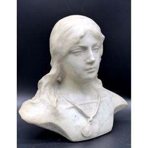 Scultura, busto in marmo " Fanciulla"(Giovanna D'Arco?)- XIX sec. 