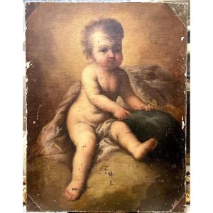 Dipinto a olio su tela, "Gesù Bambino" - XVIII secolo