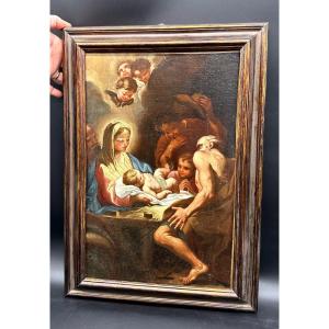 Dipinto, olio su tela “Adorazione dei pastori” - XVII sec.  