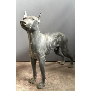 Scultura in bronzo raffigurante cane di tipo levriero / Xoloitzcuintli stilizzato - primo ‘900
