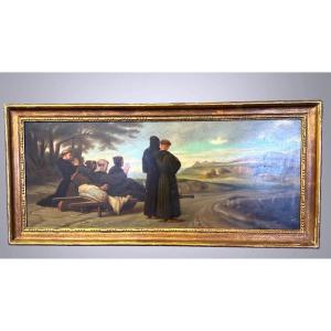 Dipinto a olio su tavola – "La benedizione di San Francesco alla città di Assisi" - firmato 