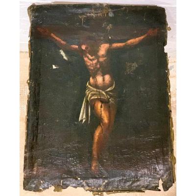 Huile Sur Toile “jesus ​​christ Crucifixe” - XVII Siecle.