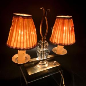 Lampe De Table à Deux Lumières, Abat-jour Vintage - Années 1950