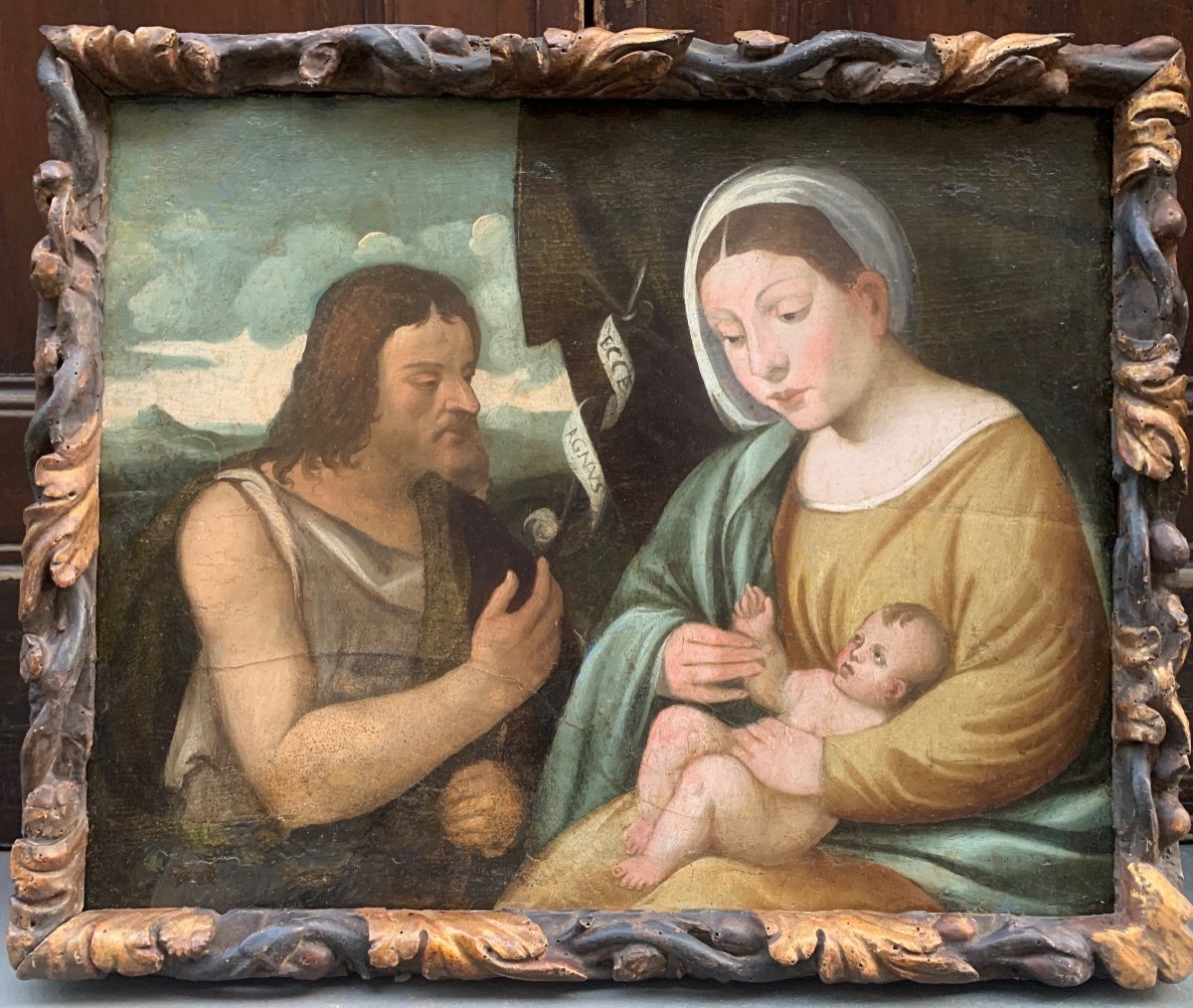 Inizio XVI secolo. Scuola veneziana. Madonna con Bambino e San Giovanni