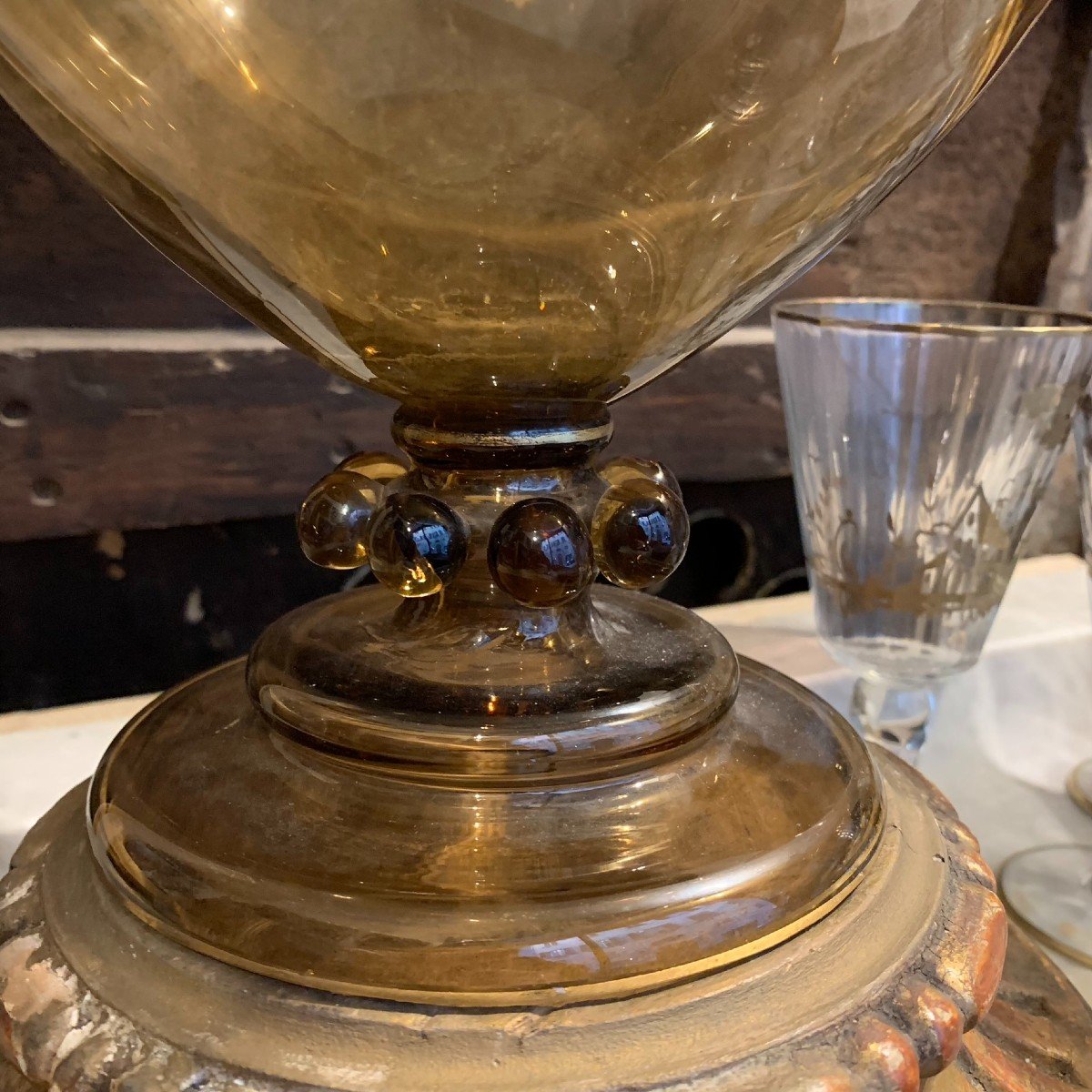 Grande coppa in vetro dipinto a smalti. Fine XIX secolo. -photo-4