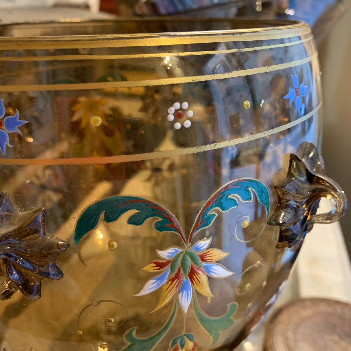 Grande coppa in vetro dipinto a smalti. Fine XIX secolo. -photo-6