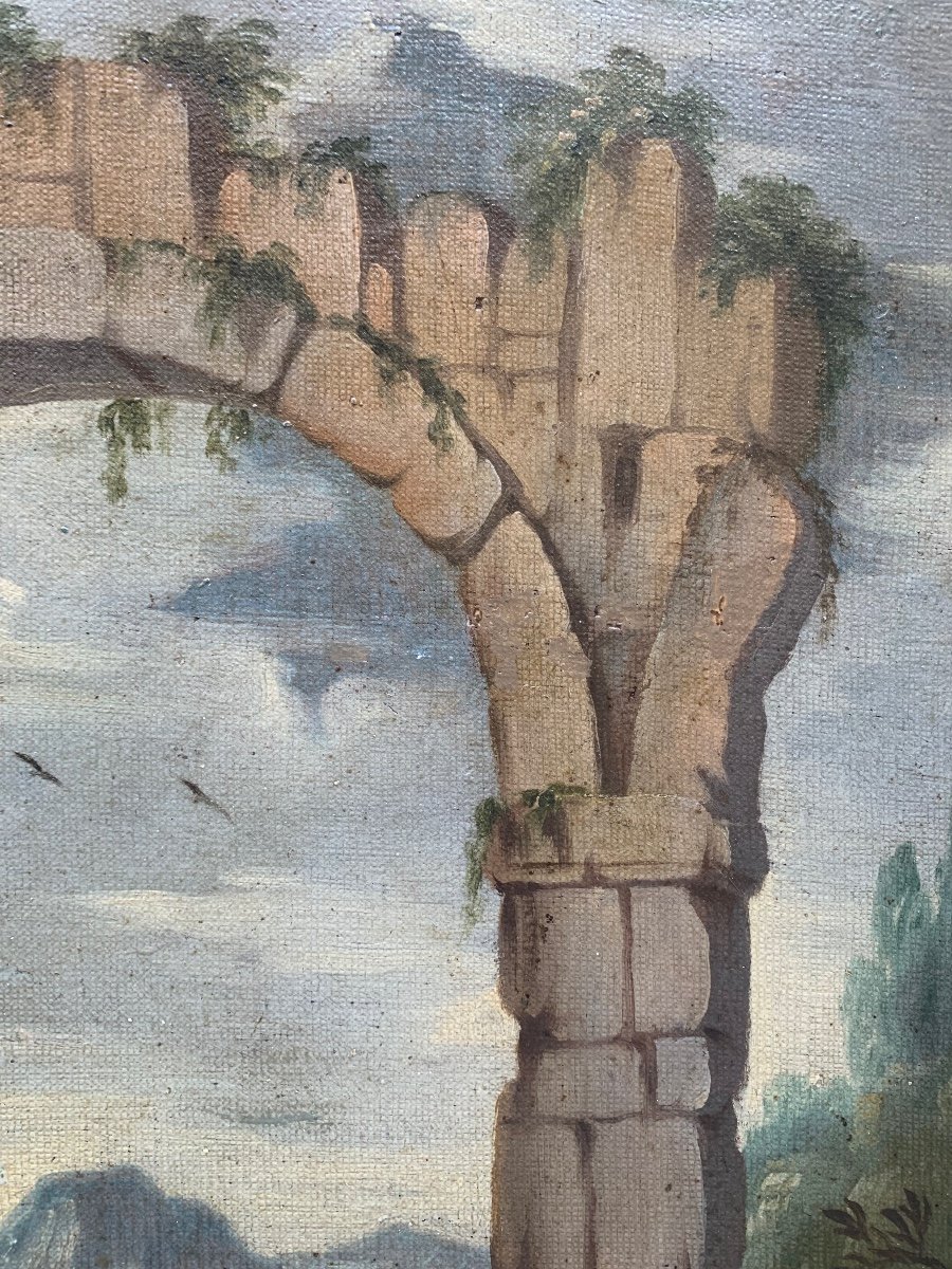 Capriccio architettonico con le rovine romane, colonna ed archi antichi. Anno 1718. -photo-7