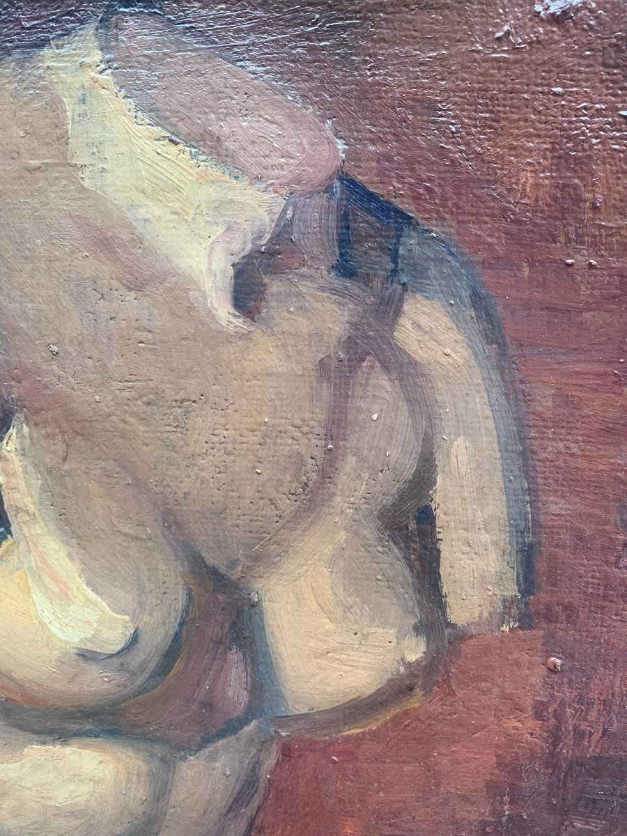 Torso femminile e il ritratto di anni 1920. Doppio bozzetto su tela. -photo-3