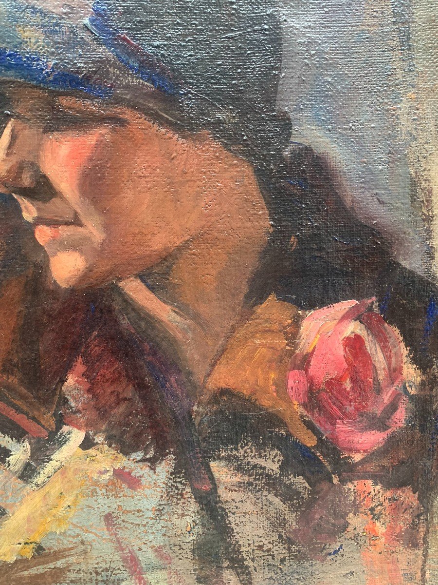 Torso femminile e il ritratto di anni 1920. Doppio bozzetto su tela. -photo-2