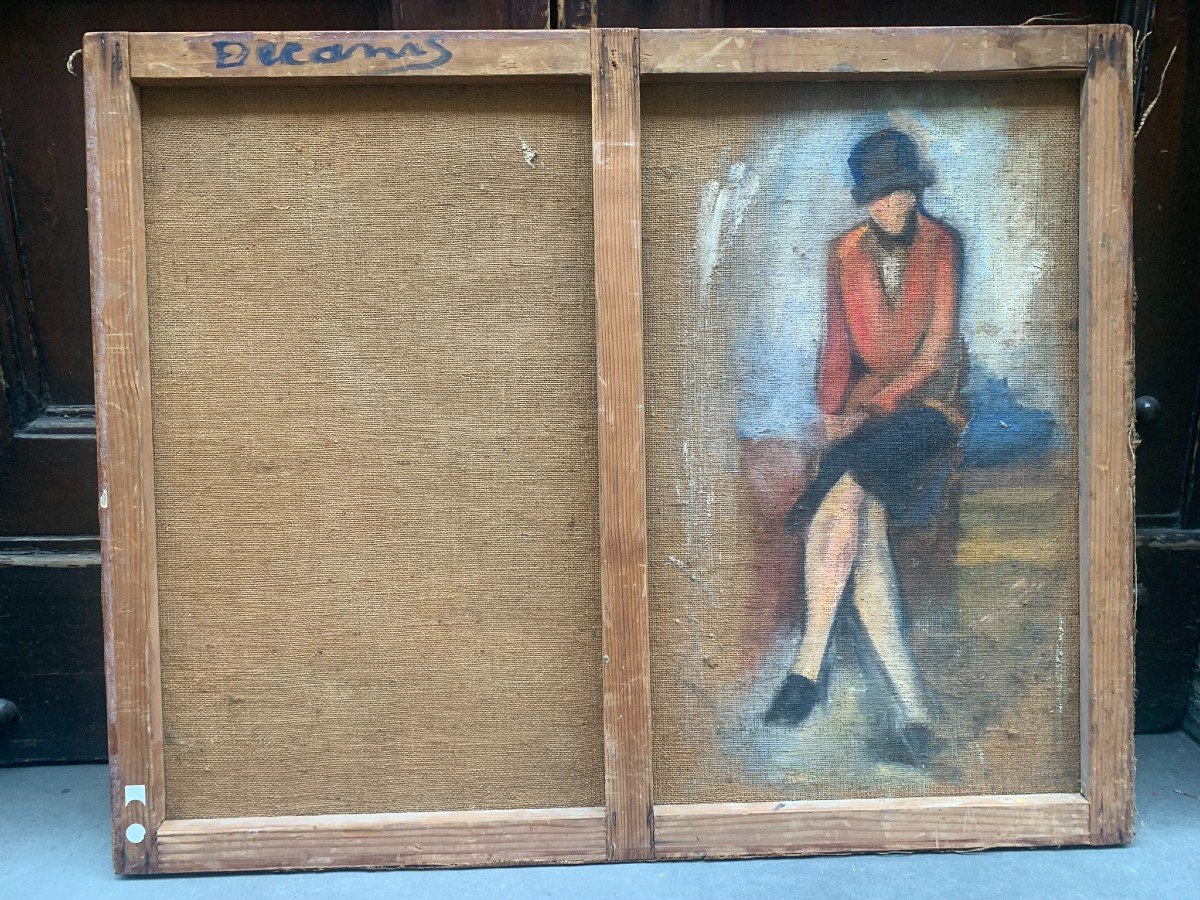 Torso femminile e il ritratto di anni 1920. Doppio bozzetto su tela. -photo-6