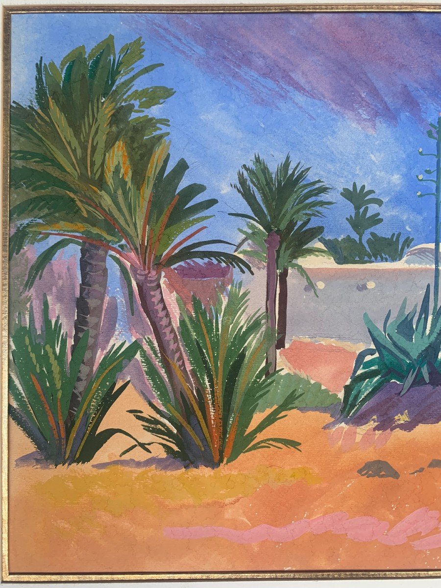 Due paesaggi fauvisti con palme e case arabe. 1 metà del XX secolo.-photo-6