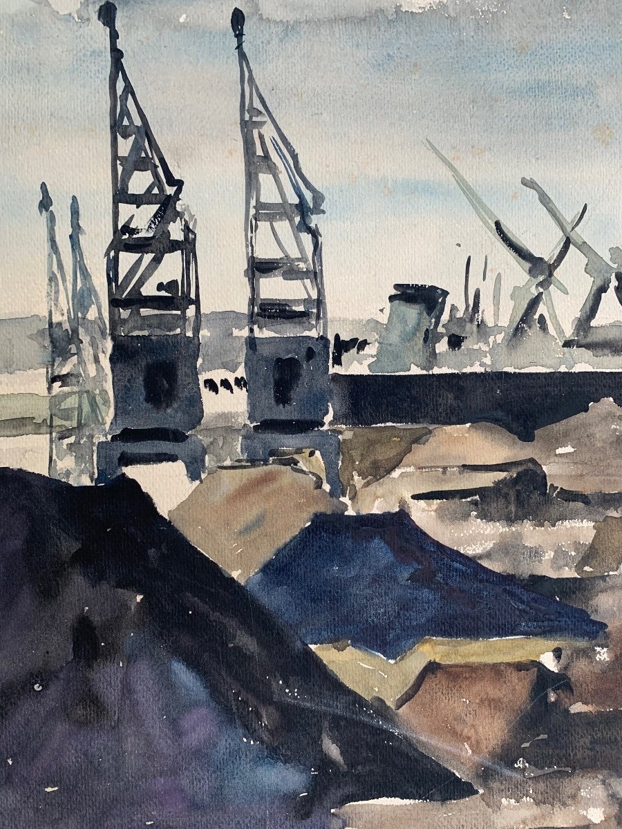 Le port de Terragon.  Aquarelle vers 1940-1950. -photo-2