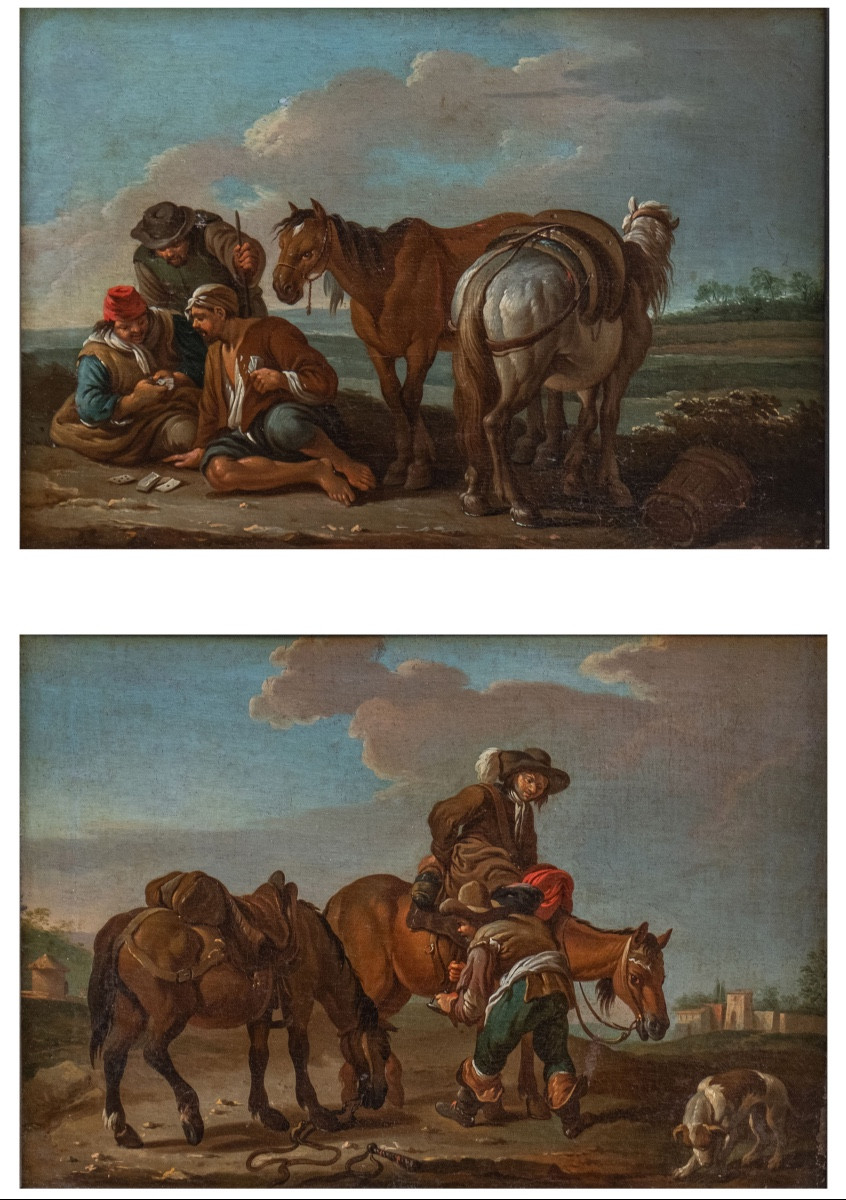PAOLO MONALDI (post 1710-post 1779)  "Sosta in campagna" e "Un gioco di carte".  Circa 174