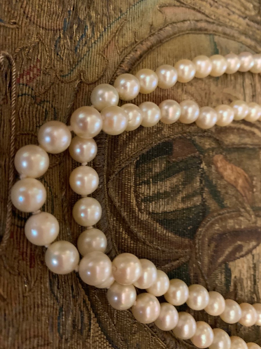 Collana anni 1960 di perle di mare coltivate. Chiusura in oro 750 e smeraldi-photo-8