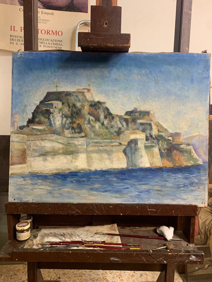 Corfù. Vecchia Fortezza veneziana sull’isola Greca. Firmato Tin Florias (1897-1969, greco)-photo-3