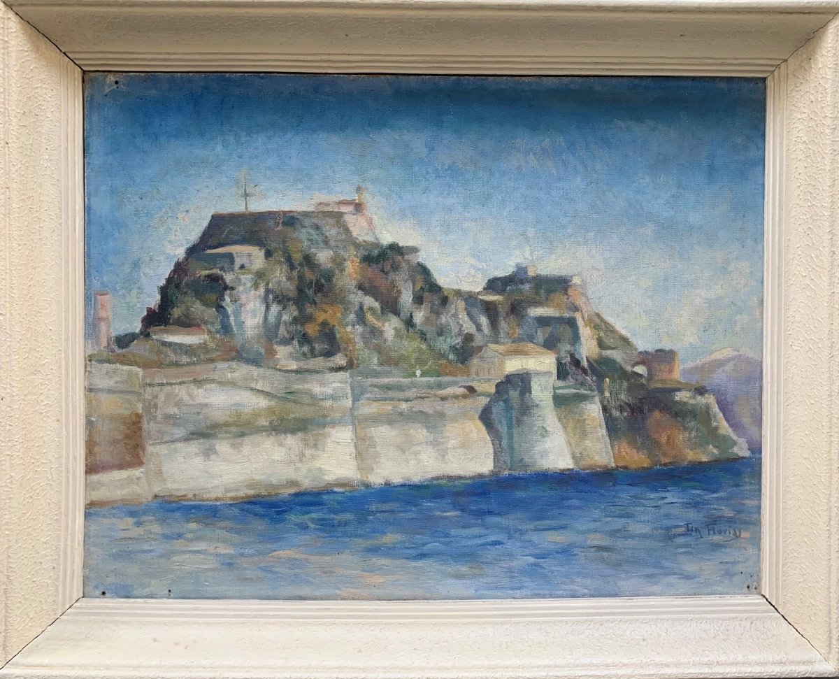 Corfù. Vecchia Fortezza veneziana sull’isola Greca. Firmato Tin Florias (1897-1969, greco)