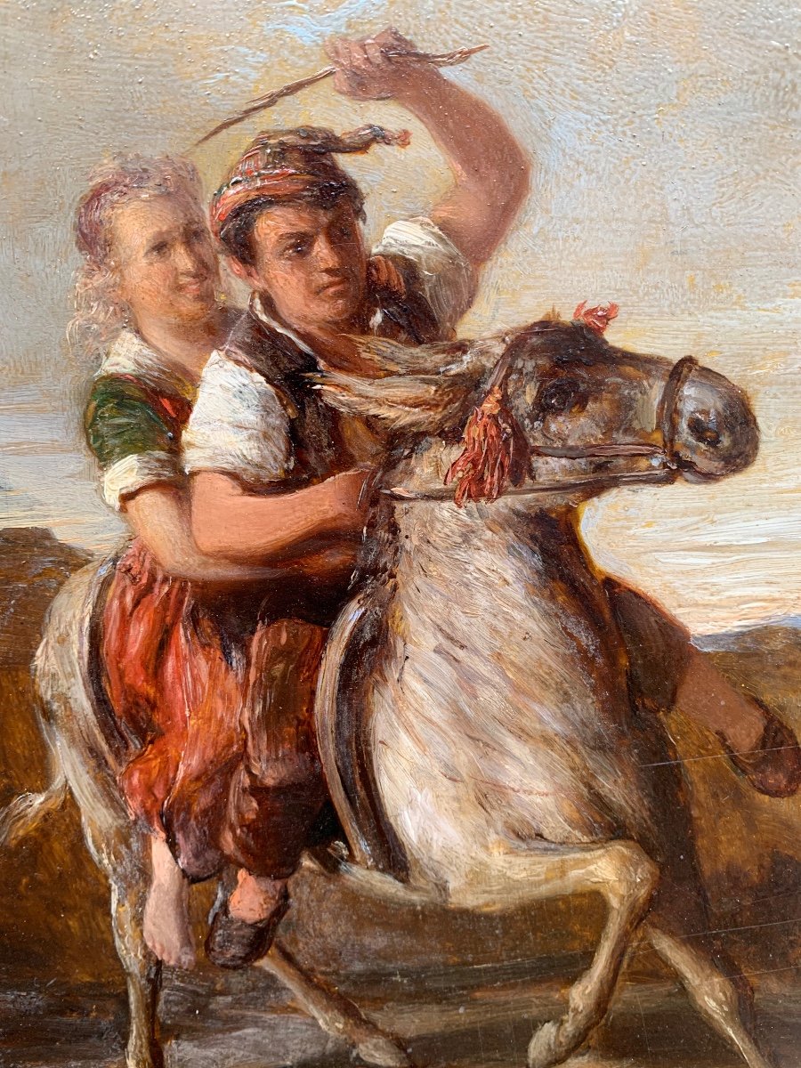 Joseph Hornung (1792 - 1870), attribuito. Il giovane Svizzero su un asinello con la ragazza.-photo-6