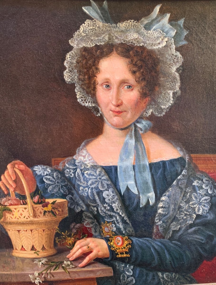 Dama, epoca 1830, ritratto con gioielli in micromosaico