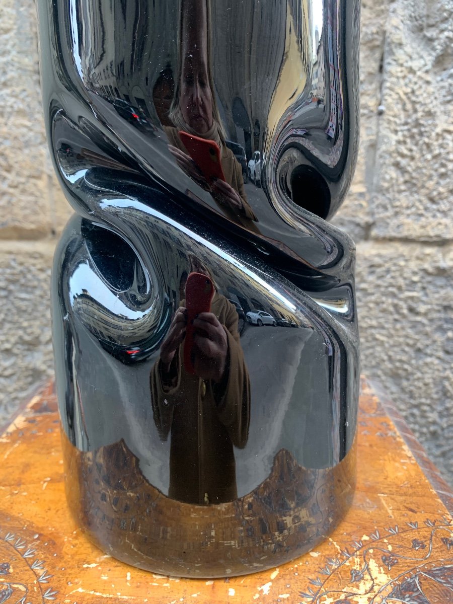 Vaso in vetro nero incamiciato di Murano. Intorno al 1980.  -photo-1