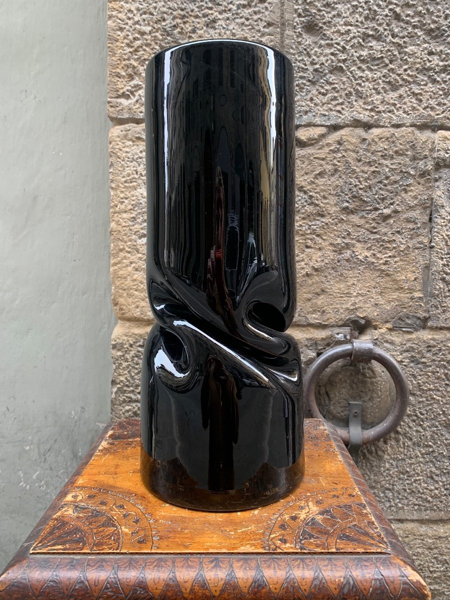 Vaso in vetro nero incamiciato di Murano. Intorno al 1980.  -photo-5