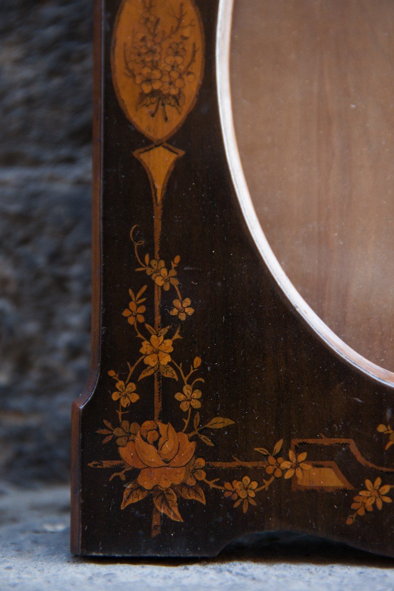 Cornicetta in legno ed intarsio con una Rondine e fiori Viola Pansè. Fine XIX secolo.  -photo-3