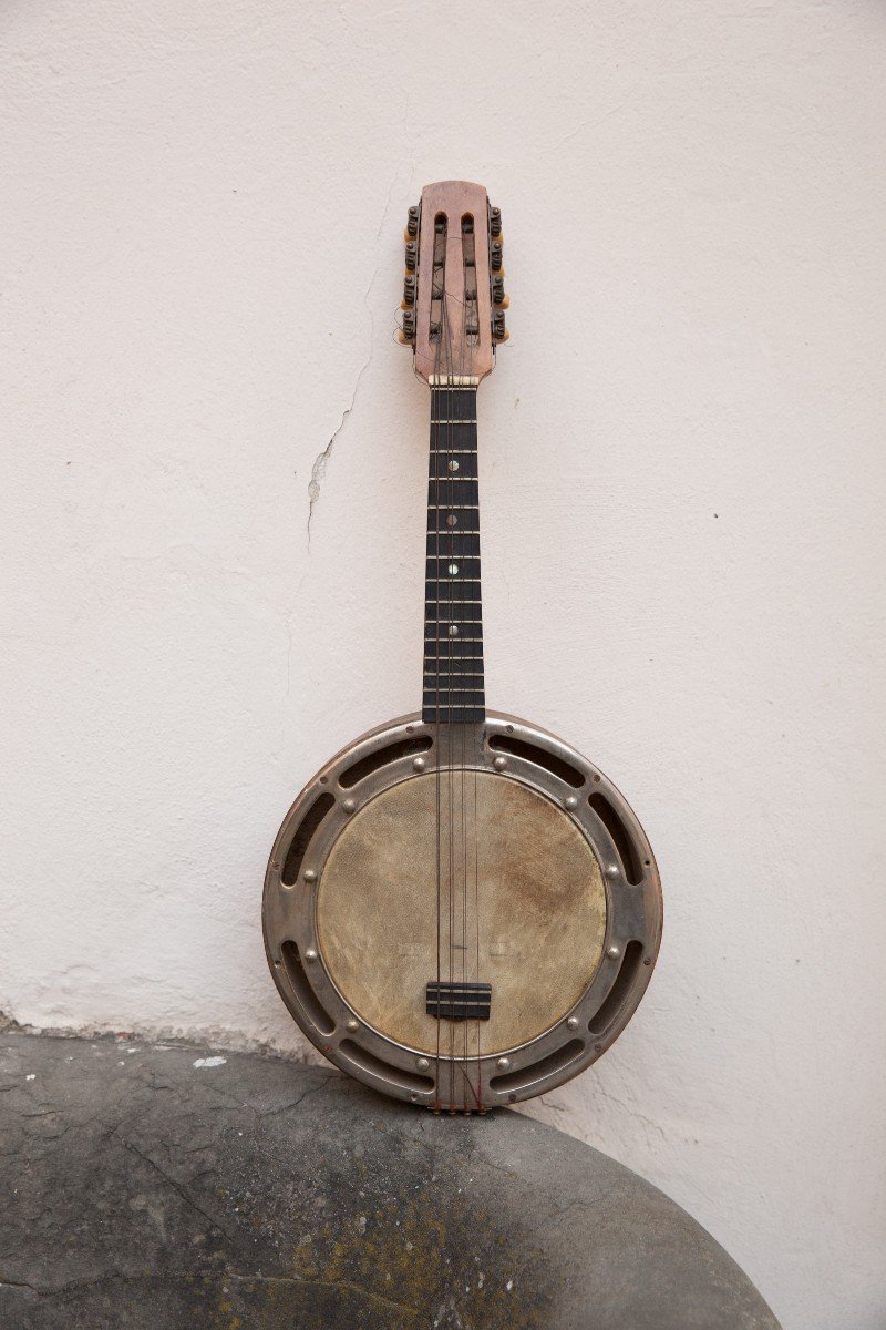 Banjo firmato Achille Jacomoni con intarsio, epoca Art Deco. -photo-2