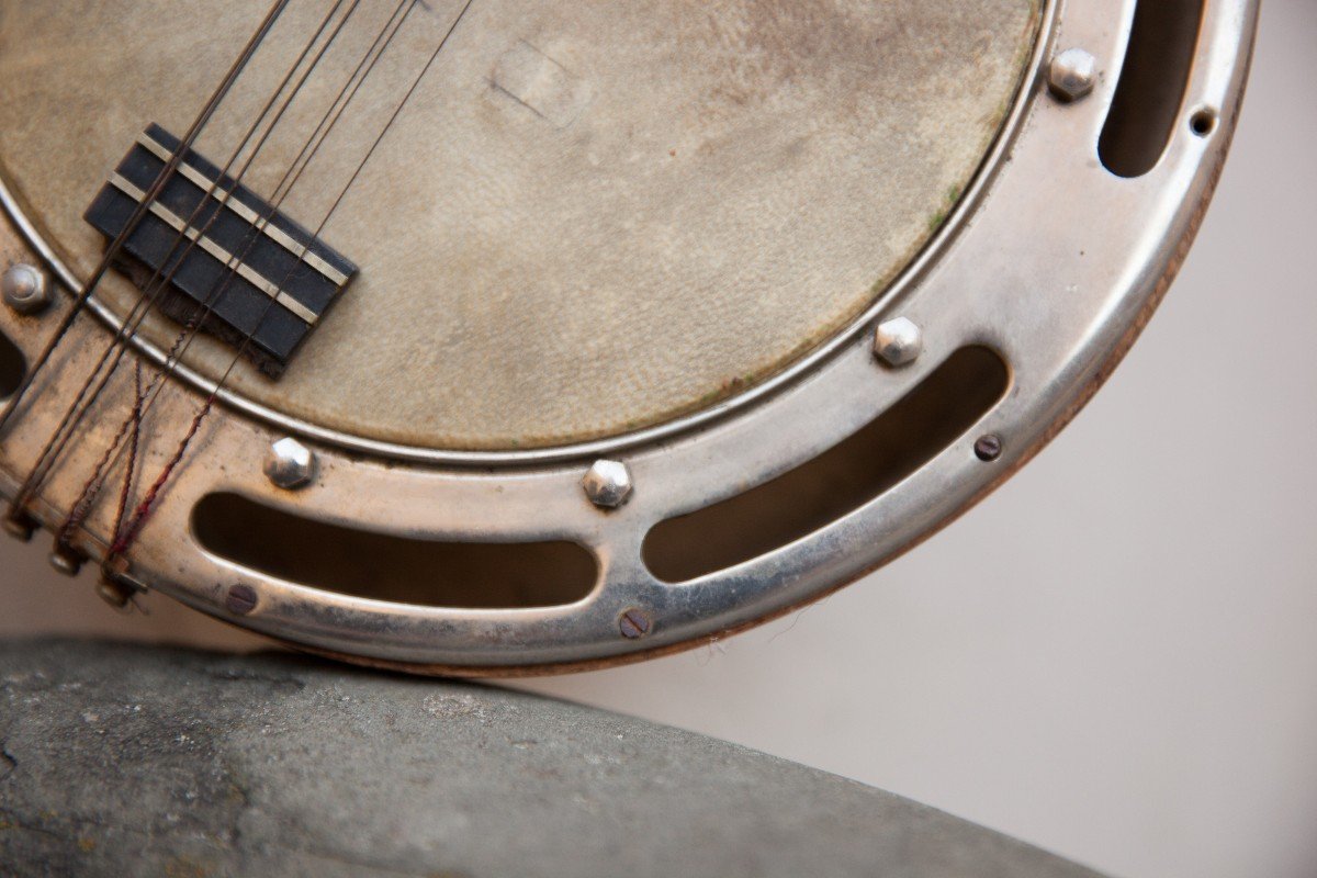 Banjo firmato Achille Jacomoni con intarsio, epoca Art Deco. -photo-3
