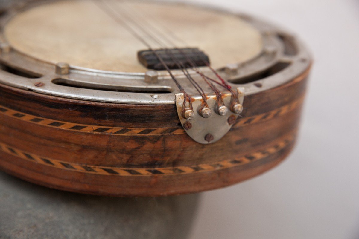 Banjo firmato Achille Jacomoni con intarsio, epoca Art Deco. -photo-4