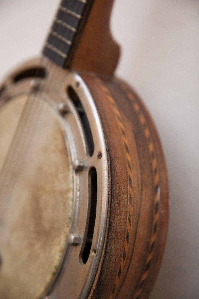 Banjo firmato Achille Jacomoni con intarsio, epoca Art Deco. -photo-7