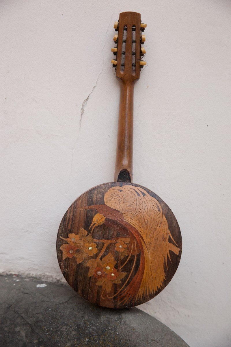 Banjo firmato Achille Jacomoni con intarsio, epoca Art Deco. 