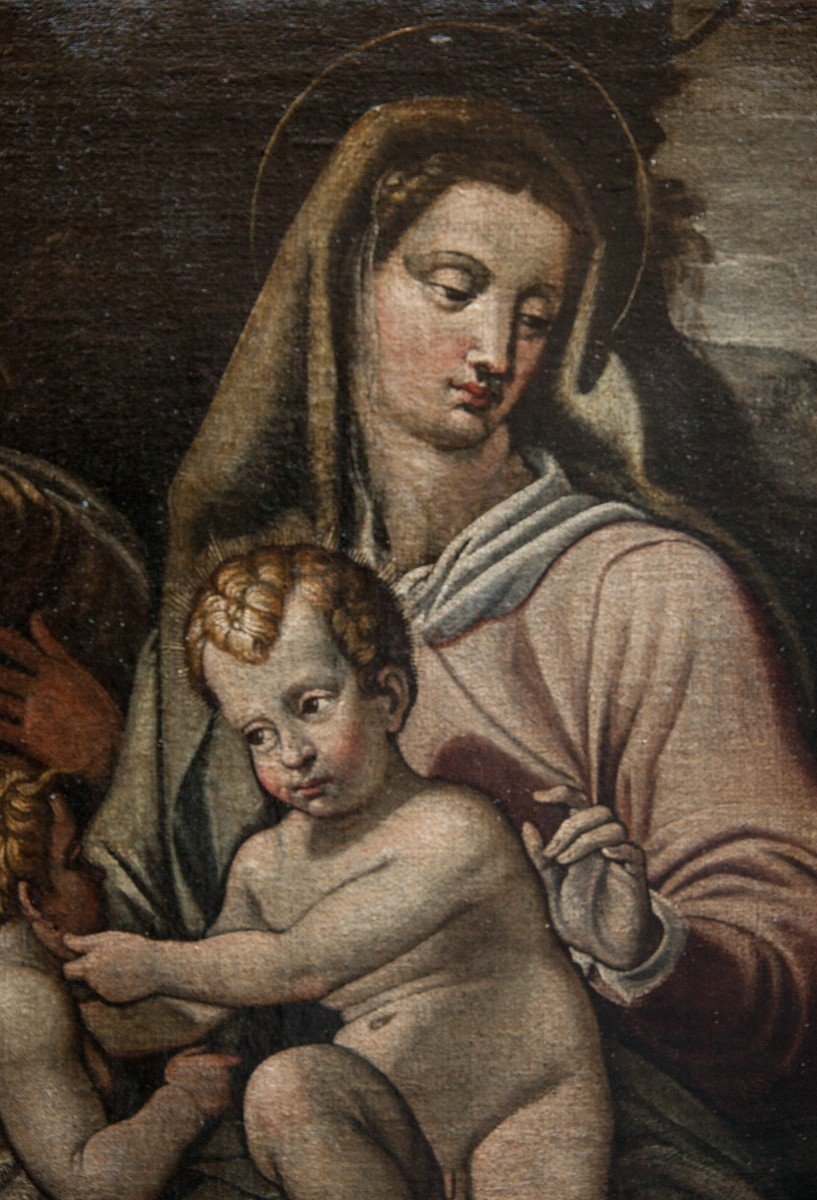 Sacra Famiglia con San Giuseppe e Sant'Anna. Ambito toscano. Circa 1600-photo-3
