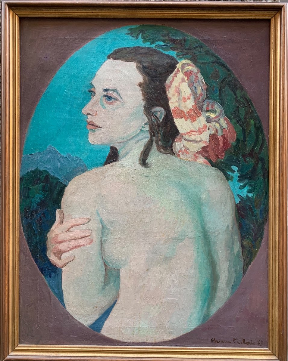 Adriana Pincherle, (1905, Rome- 1996, Florence). Una dama con turbante e ombre verdi. Anno 1973