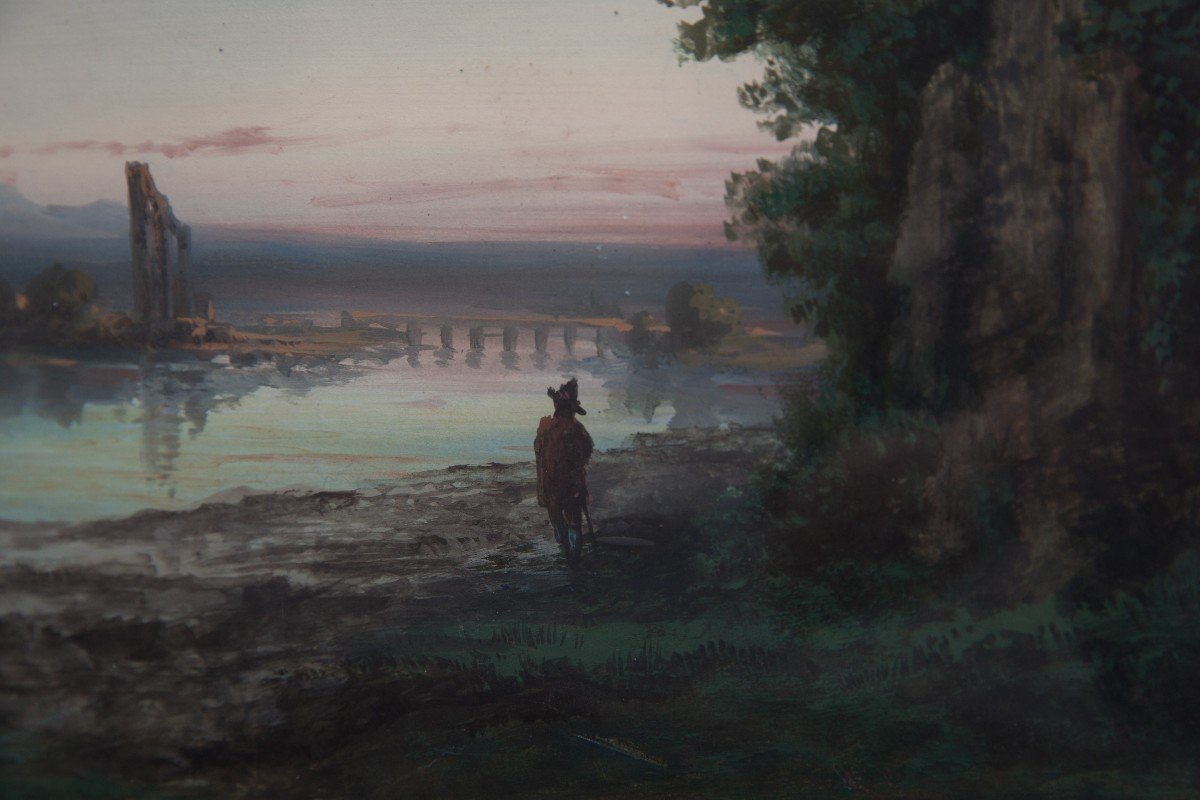 P. Pascal. Paesaggio con Pastore Ciociaro, il Ponte sul Tevere e le Rovine Antiche. 1880 ca.-photo-3
