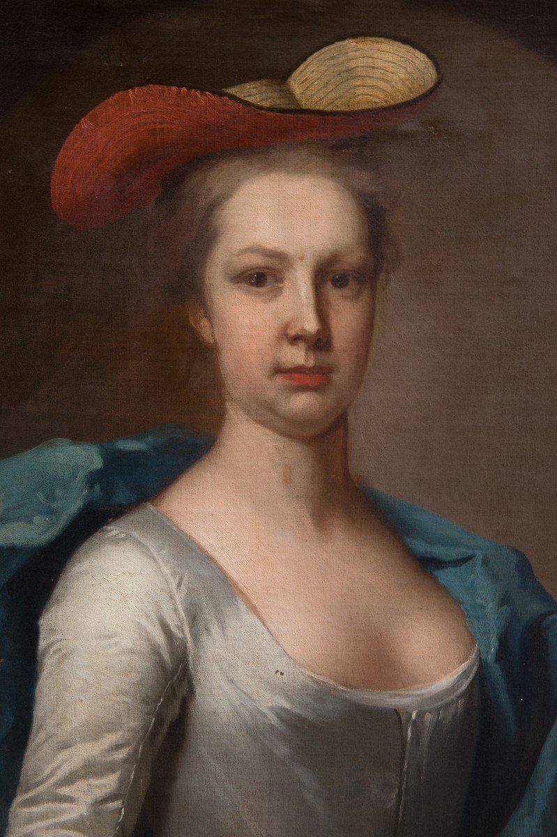 Giovane aristocratica inglese con il cappello di paglia. Scuola Inglese del 1720 circa-photo-2