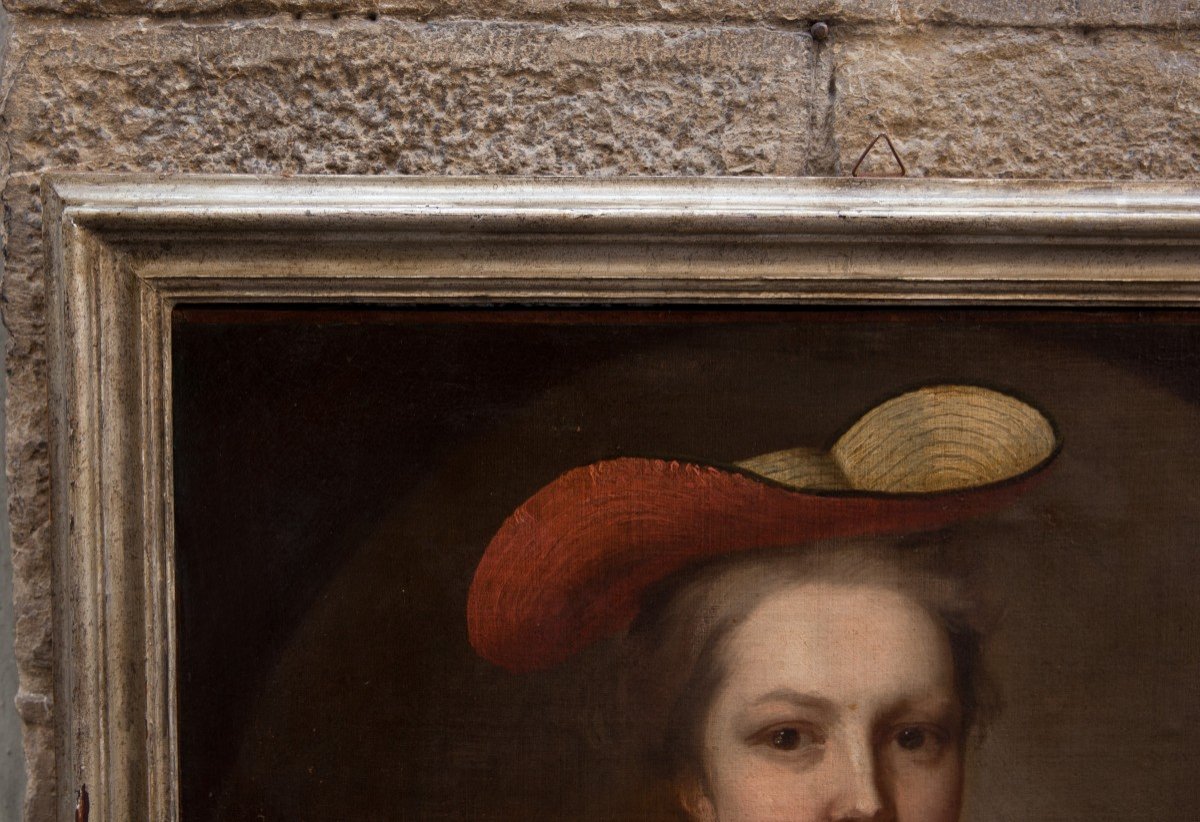 Giovane aristocratica inglese con il cappello di paglia. Scuola Inglese del 1720 circa-photo-3