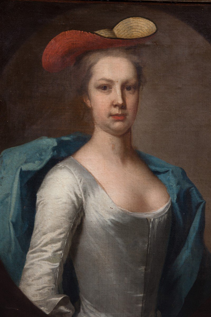 Giovane aristocratica inglese con il cappello di paglia. Scuola Inglese del 1720 circa-photo-6