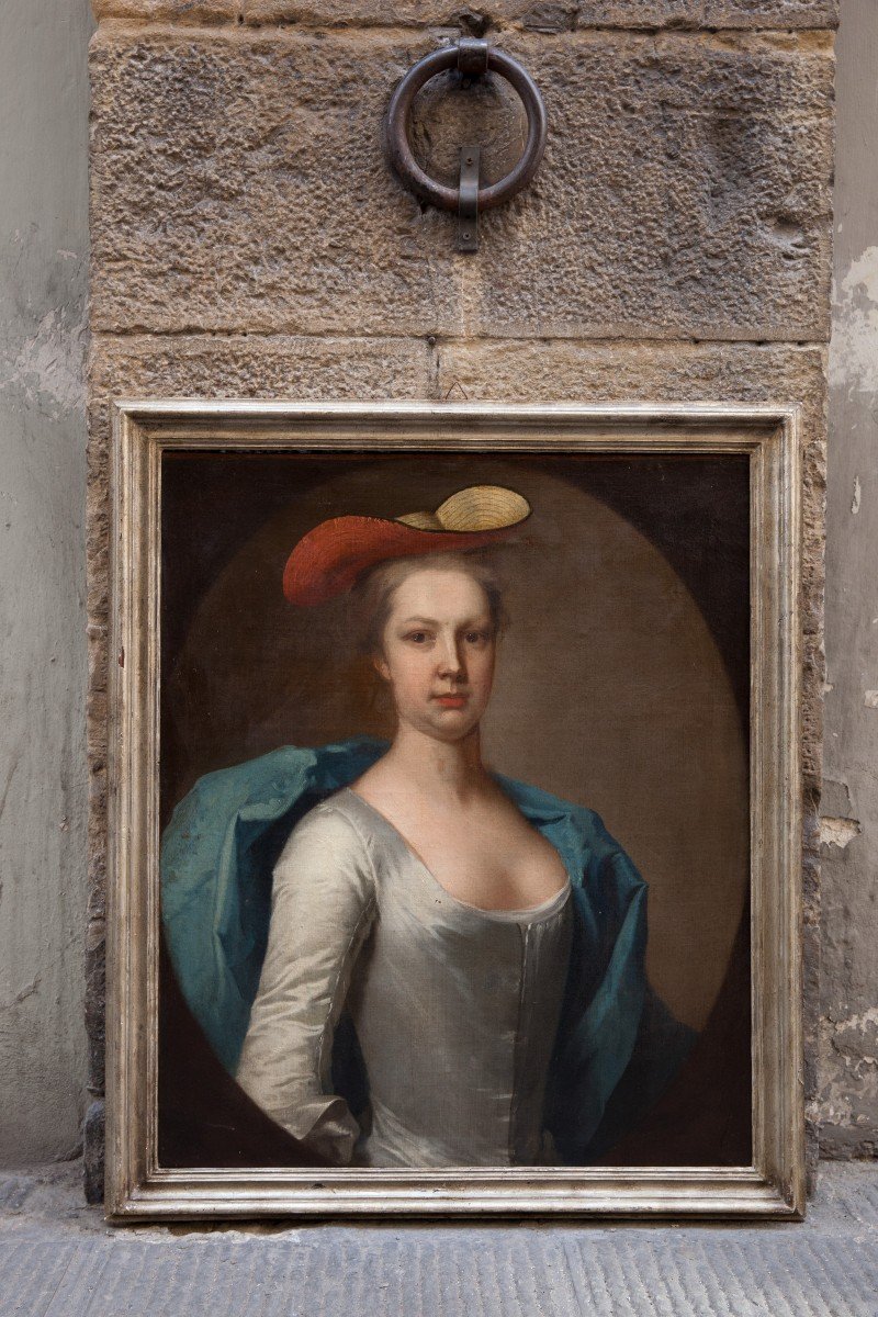 Giovane aristocratica inglese con il cappello di paglia. Scuola Inglese del 1720 circa-photo-8