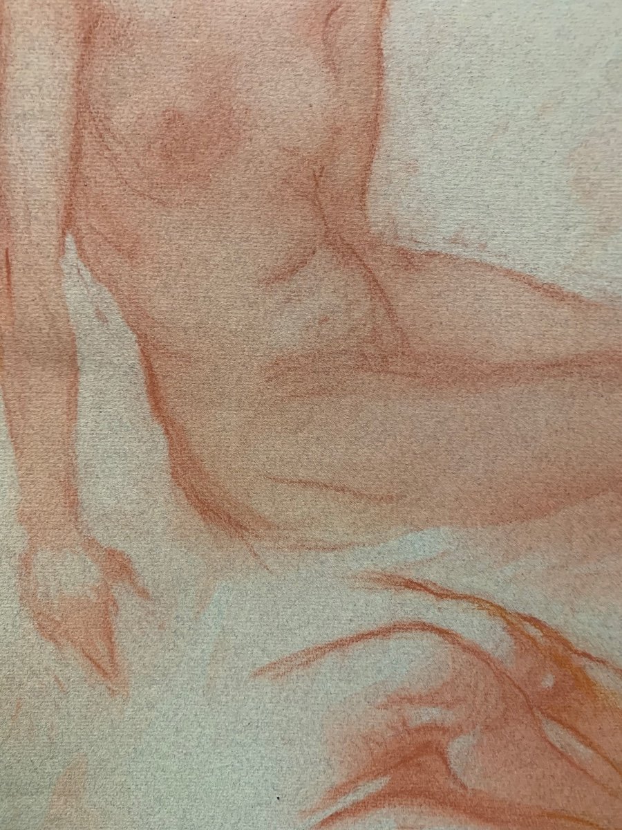Studio di figura nuda femminile. Disegno a sanguigna su carta.-photo-2